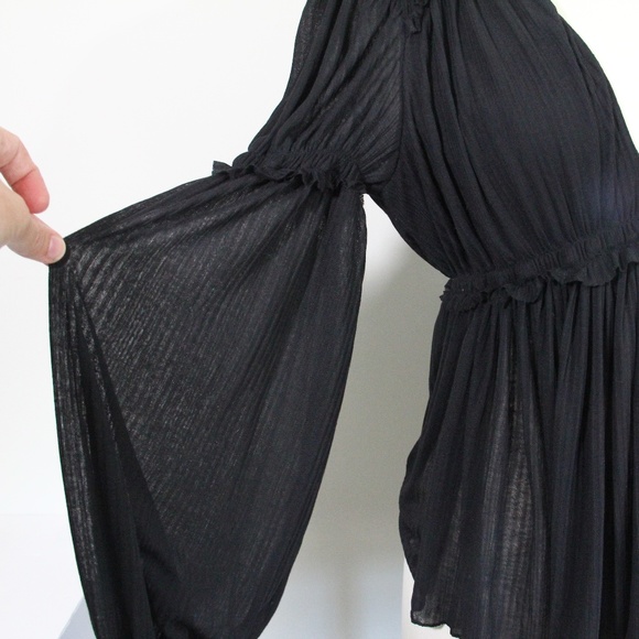 Free People Day Dreaming Top NEW Women Babydoll Shirt Black Small Long Sleeves - Picture 4 of 11